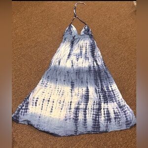 Fashion Nova M long blue white tye dye halter sunmer pool pebble beach dress